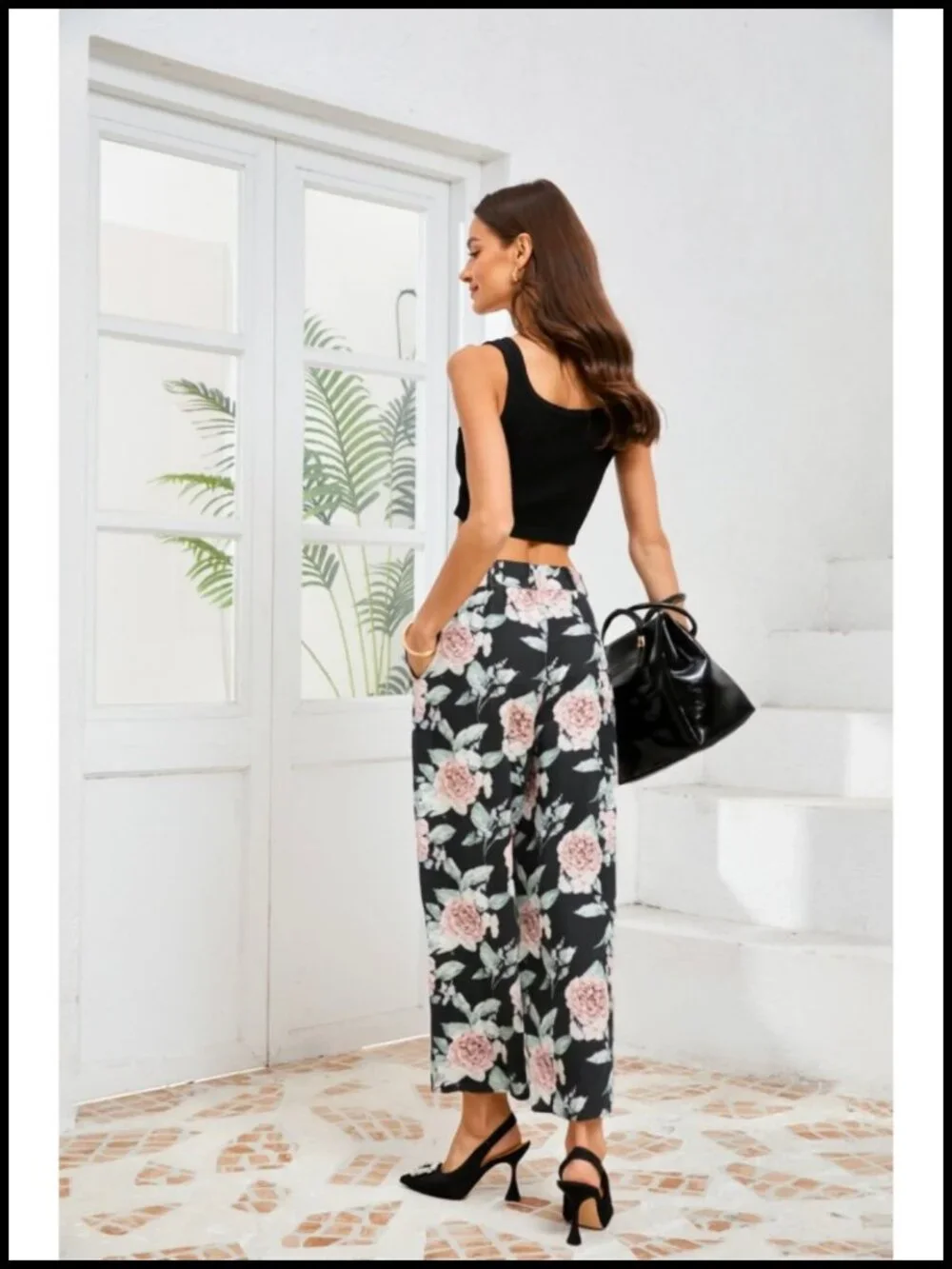 Floral Embroidered Barrel Jeans Wide Leg Mid Rise Boyfriend Baggy Denim Ankle - Picture 6 of 6